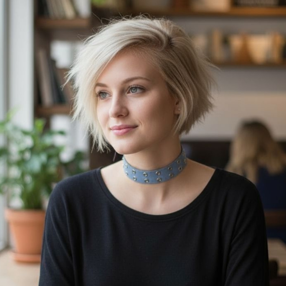 Denim Choker Lt Blue Necklace Silver Grommets Modern‎ Chic Boho Western Coastal